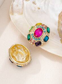 1 对女士夸张椭圆形撞色水钻耳钉 - 彩色 - 查看 4