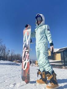 1 件女式冬季运动连体滑雪服，带拉链口袋防丢失设计滑雪服套装，冬季滑雪板和滑雪服，适合户外活动的运动服，冬季滑雪装备，加固结构，功能性滑雪设备，雪具，理想的户外连体滑雪服，滑雪服女式滑雪服 - 薄荷綠 - 查看 5