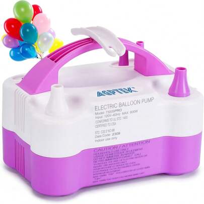 Bomba de Globo de Aire eléctrica, bomba electrica para inflar globos doble inflador fiestas , inflador de Globo eléctrico portátil de Doble Boquilla para decoración de Fiestas, inflado de Bomba de soplador de Globo de 110 V 600 W (Morado)