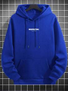 Camvyn Men's Casual Letter Print Loose Relaxed Shoulder Drawstring Hoodie Sweatshirt, Autumn - Royal Blue - View 2