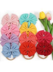 10件套柔软女婴发带，女孩蝴蝶结头巾，蝴蝶结发饰套装 - 彩色 - 查看 2