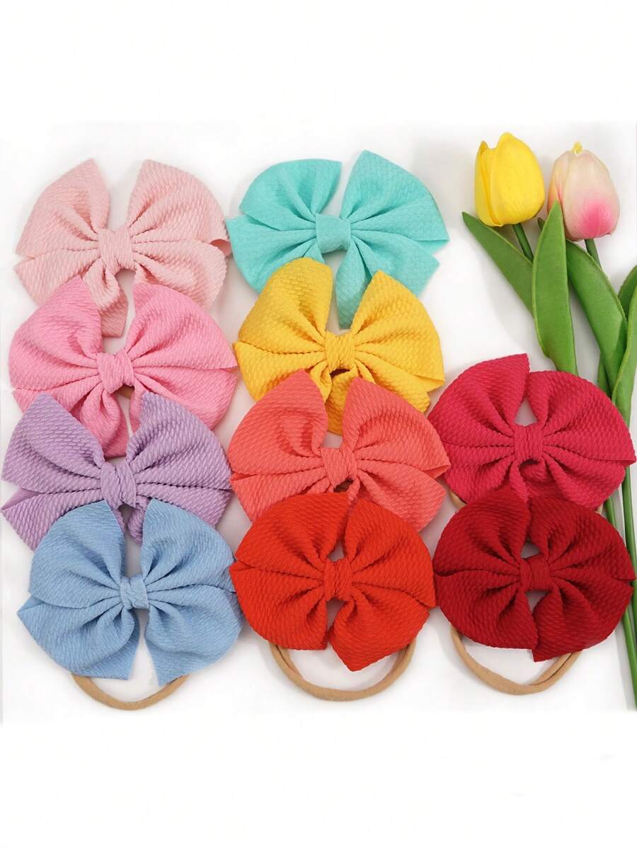 10件套柔软女婴发带，女孩蝴蝶结头巾，蝴蝶结发饰套装