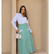 Long Linen Skirt With Beautiful Retro Pockets In Sizes 34/36 M/38/40 G/42/44 - 綠色 - 查看 4