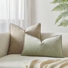 1 vỏ gối trang trí bằng vải nhung có viền khâu, màu trơn, dùng để trang trí nhà cửa, ghế sofa, giường, phòng khách - Màu xanh nhạt - Xem 5