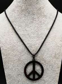 Goth Punk Peace Sign Symbol Pendant Necklace Men Black Color Stainless Steel Peaceful Match Chain - Necklace - View 7