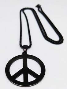 Goth Punk Peace Sign Symbol Pendant Necklace Men Black Color Stainless Steel Peaceful Match Chain - Necklace - View 8