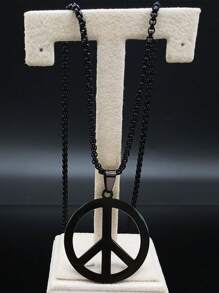 Goth Punk Peace Sign Symbol Pendant Necklace Men Black Color Stainless Steel Peaceful Match Chain - Necklace - View 10