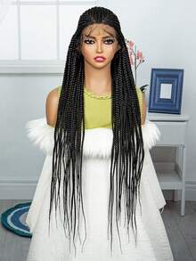 全双蕾丝辫子假发 全蕾丝假发盒式编织假发 蕾丝前部无结盒式辫子 女式蕾丝前部假发 合成黑色手工刺绣 全双蕾丝辫子假发 带婴儿头发 - 黑色 - 查看 3