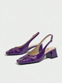 女士法式镂空露趾凉鞋，夏季粗跟高跟罗马鞋，复古低帮方头镂空高跟鞋，绑带设计，不易疲劳的女士高跟鞋 - 紫色 - 查看 7