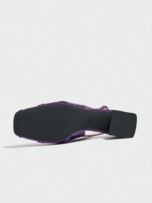 女士法式镂空露趾凉鞋，夏季粗跟高跟罗马鞋，复古低帮方头镂空高跟鞋，绑带设计，不易疲劳的女士高跟鞋 - 紫色 - 查看 6