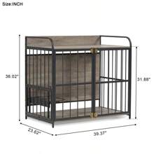 GO 39'' Indoor Metal Dog Crate With Double Doors, Wooden Side End Table Crate, Dog Crate Furniture With Adjustable Feeder Stand, For Medium Dog, Gray - 灰色+實木+狗如圖 - 查看 17