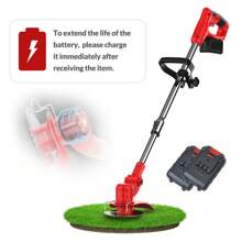 Cordless Weeds Eater Electric Brush Cutter Lawn Edger Grass String Trimmer 21V 650W Cordless Weedwacker Lawn Grass Edger Adjustable Handle String Trimmerw/Wheels + 2 * 2000mAh Battery - Đỏ Có bánh xe và 2 pin - Xem 2