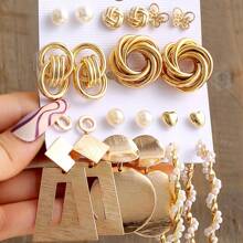 22pcs/Set Elegant Geometric Design Hoop Earrings Set For Women, Luxury Earrings Suitable For Daily Commute - Yellow Gold - View 14
