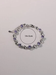 1 chiếc vòng tay xích có thể điều chỉnh hình tròn dễ thương mạ bạc Sterling 925, vàng trắng, đính đá Zirconia, nhẹ, sang trọng và thời trang - Màu tím - Xem 4