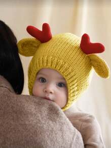 1 件男女通用儿童咖啡棕米色圣诞帽，带红色驯鹿角冬季耳罩，圣诞礼物 - 1PC - 查看 9