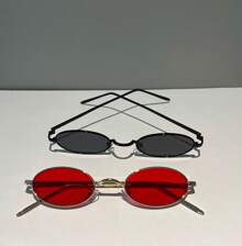 Small Round Villain Sunglasses Men Women Stylish Unique UV400 Original - 黑色 - 查看 4