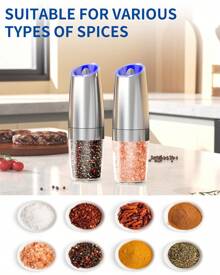 CLITON Graviry Electric Salt And Pepper Grinder Set Automatic Stainless Steel Salt And Pepper Grinder Set, Battery Operated, LED Light, Adjustable Coarseness, For Home Kitchen BBQ, Silver - Multicolor - View 4