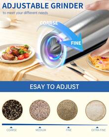 CLITON Graviry Electric Salt And Pepper Grinder Set Automatic Stainless Steel Salt And Pepper Grinder Set, Battery Operated, LED Light, Adjustable Coarseness, For Home Kitchen BBQ, Silver - Multicolor - View 3