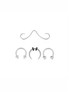 AVYRING 4Pcs Stainless Steel 16G Nose Rings For Women Hip Hop Punk Mustache Septum Fashion Non-Piercing Body Jewelry