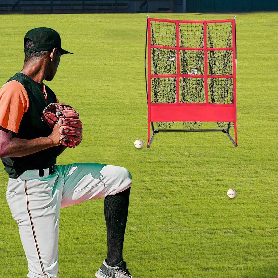 Indoor And Outdoor Baseball Practice Net,Baseball Throwing Baseball Training Net - Red+Black - View 1