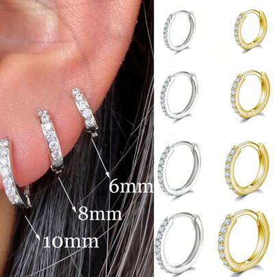 3 قطع/6 قطع/6 أزواج مجموعة من أقراط الحلقات الصغيرة الدائرية المصنوعة من سبائك الزركونيا بقطر 6 مم/8 مم/10 مم/12 مم/14 مم/16 مم من الفولاذ المقاوم للصدأ للنساء والرجال لخرم الغضروف