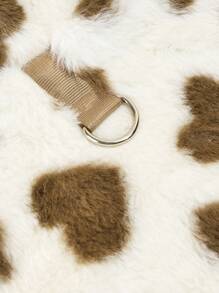 秋冬夹克，仿兔毛，心形图案，D 形环皮带，双层加厚保暖设计