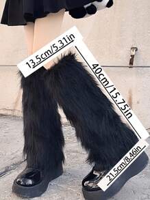 1 双百搭蓬松黑色毛绒踝袖腿套，女士蓬松腿套，厚冬季保暖