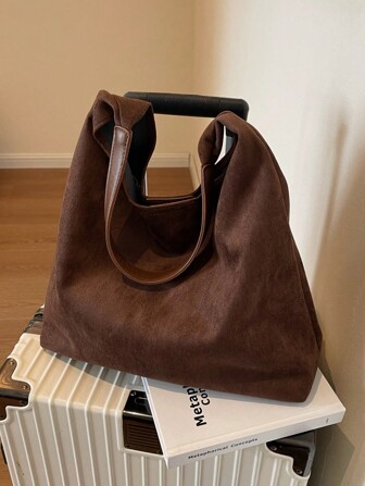 2pcs Set: 1 Vintage Suede Large Capacity Shoulder Bag & 1 Inner Lining For Women, Commuter Tote Handbag, Autumn Winter, New Arrival Hobo Bag, Retro Inspired Bag For Women, New Autumn And Winter Women Bag, Best Fall Purse, Newest Fashionable Suede Bag For Women