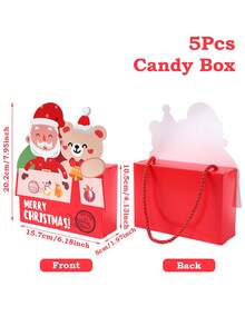 5 件圣诞快乐礼盒，可爱圣诞老人熊风格红色纸质礼盒，圣诞包装盒非常适合家庭平安夜 2025 新年派对桌面背景装饰，礼品包装用品，创意圣诞装饰，圣诞饰品，圣诞礼物 - 聖誕老人小熊 - 查看 4