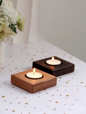 1 件方形木制烛台，多色，简约风格烛台，适用于家庭、办公室、酒店、装饰、万圣节、圣诞节