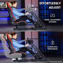 Minneer Racing Stand Fully Adjustable With Red Seat,Fit For  G29 G920 G923  T80 T128 T150 T248 T300 T300RS Robust Racing Sim Cockpit,Wheel Pedal And Shifter Not Include - Red - View 2