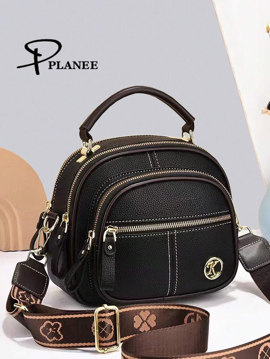 PLANEE 2024 新款时尚多功能便携斜挎包，通勤小方包，大容量休闲复古风，女士软皮手机包，母亲节最佳礼物 - 黑色 - 查看 1