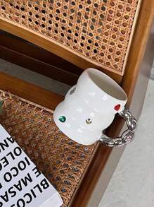 1 pieza Taza de cerámica con diseño único decorada con gemas, adecuada para regalar y parejas - Blanco - Ver 12