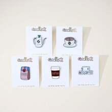 5件套创意卡通咖啡杯胸针套装，合金珐琅徽章别针装饰，男士服装配饰别针，可作衣服、包包、背包挂饰，适合学校、办公室、衬衫、夹克等配饰，圣诞节、万圣节、秋冬季饰品，适合青少年、青年、男士，休闲、户外、运动、度假、毕业礼物、生日、日常佩戴，趣味可爱，教师节礼物，服装配饰，包包挂饰，男士礼物，包包别针 - 彩色 - 查看 4