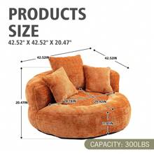 Chenille Lazy Sofa, Single Seat Bean Bag Sofa Chair, High-Back Durable Soft Comfort Recliner, Casual Living Room Sofa Chair, Includes 3 Pillows, Indoor/Outdoor Use, No Assembly Required, Suitable For Living Room, Bedroom, Dormitory And Apartment (Orange) - 橘色 - 查看 4