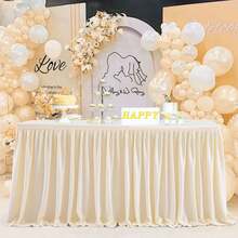 Table Skirts For Rectangle Tables, 4ft/6ft/9ft/14ft Polyester Pleated Table Skirt Ruffle Tablecloth For Wedding Birthday Party Baby Shower Bridal Shower Banquet Table Decorations - 象牙色-4英尺 - 查看 2