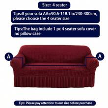 1pc High Elasticity Bubble Chiffon Sofa Cover With Skirt Style, Four Seasons General Bubble Grid Sofa Cover, Pet-Proof, Easy To Install Sofa Protector - Burgundy - View 17