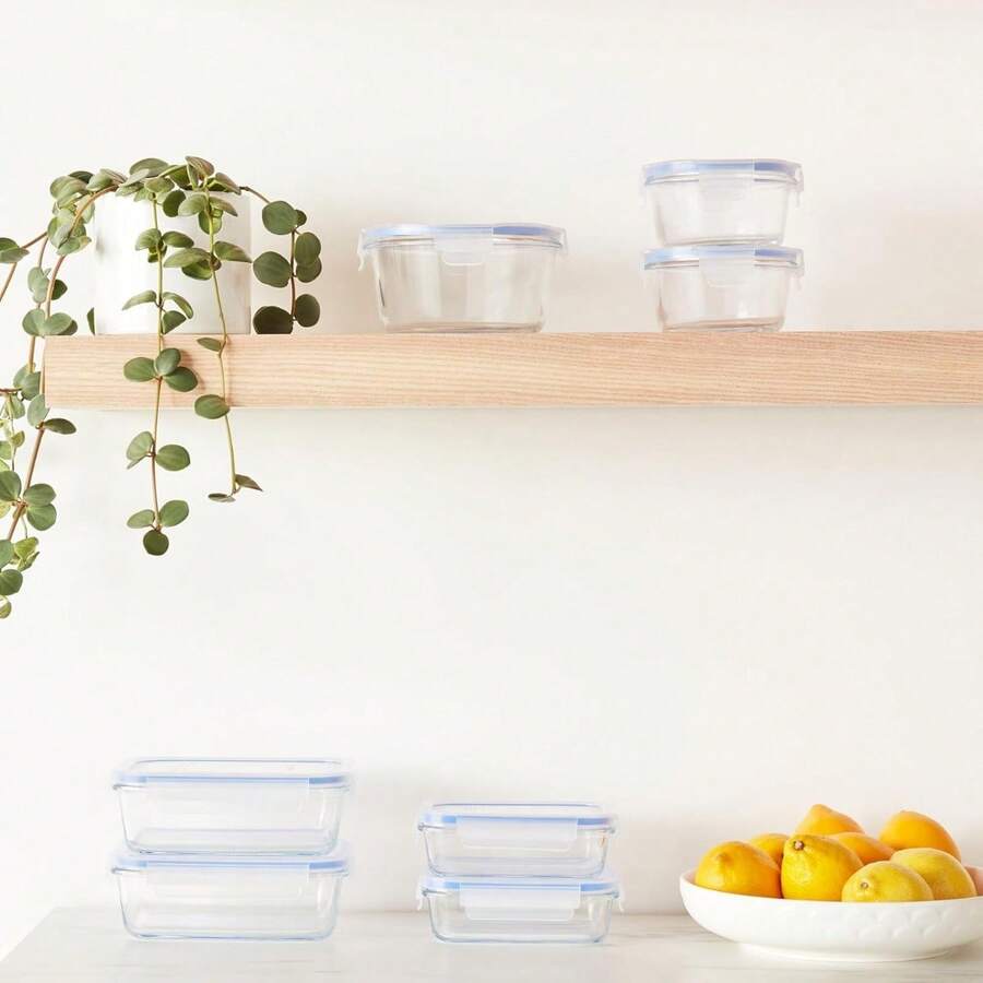 Airtight Glass Food Storage Container Set With & Locking Plastic Lids