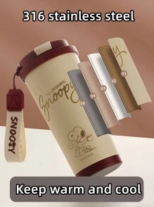SNOOPY 1pc Stainless Steel  Themed Vacuum Flask, Outdoor Portable Car Water Bottle, Reusable Sports Tumbler, Unisex - Multicolor - View 6