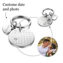 個性定制照片和紀念鑰匙扣，情侶/愛人/男女朋友/妻子/丈夫不鏽鋼鑰匙扣套裝，可愛時尚汽車鑰匙扣，適用於情人節結婚周年紀念日禮物 - 銀色 - 查看 1