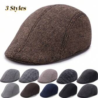 3 Styles Winter Men's Warm Berets Women Retro Thickened Forward Hat Newsboy Caps