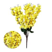 1 Bouquet Peach Blossom Artificial Cherry Blossom Decoration 6 Large Branches 63 Little Flowers - 黃色 - 查看 2