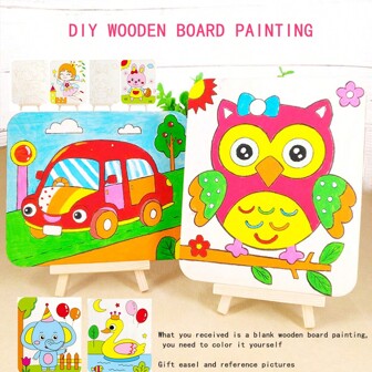 Barn 3D träskivamålning, graffitimålningstillbehör, handgjorda gör-det-själv-teckningar, ministafli i skolan, levereras med displayställ och referensbild, för dagis Creative Pearl Clay & Snow Clay-målning, färgade pennor, målarfärg för barnritning, barnpresent, barnskrivande och ritning Staffli