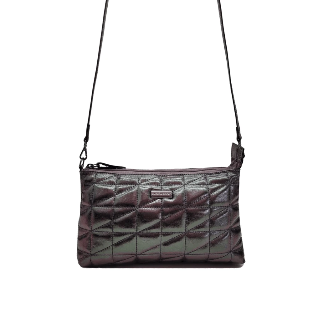 Women's Genuine Leather Crossbody Bag With Quilted Internal Pocket Ready For Delivery - 銀色 - 查看 1