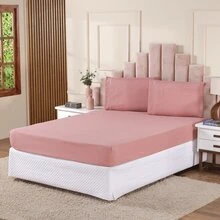 3-Piece Sheet Set 400 Thread Count Queen Size Bed Micropercal Ponto Palito Hotel Soft Touch - Rusty Rose - View 3