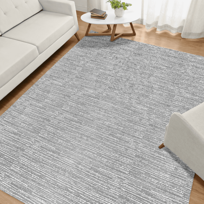 Tapete Sala 2,00 x 2,50m Grande Antiderrapante Jacquard Cinza Mesclado Rústico Artesanal Vintage