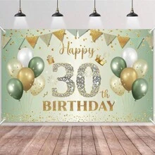TYFYO 1件生日派对背景布，派对装饰横幅，周年庆典生日派对装饰，绿色乡村风格背景上镶嵌水钻数字，适用于1岁至90岁生日、圣诞节及其他场合 - 彩色 - 查看 24