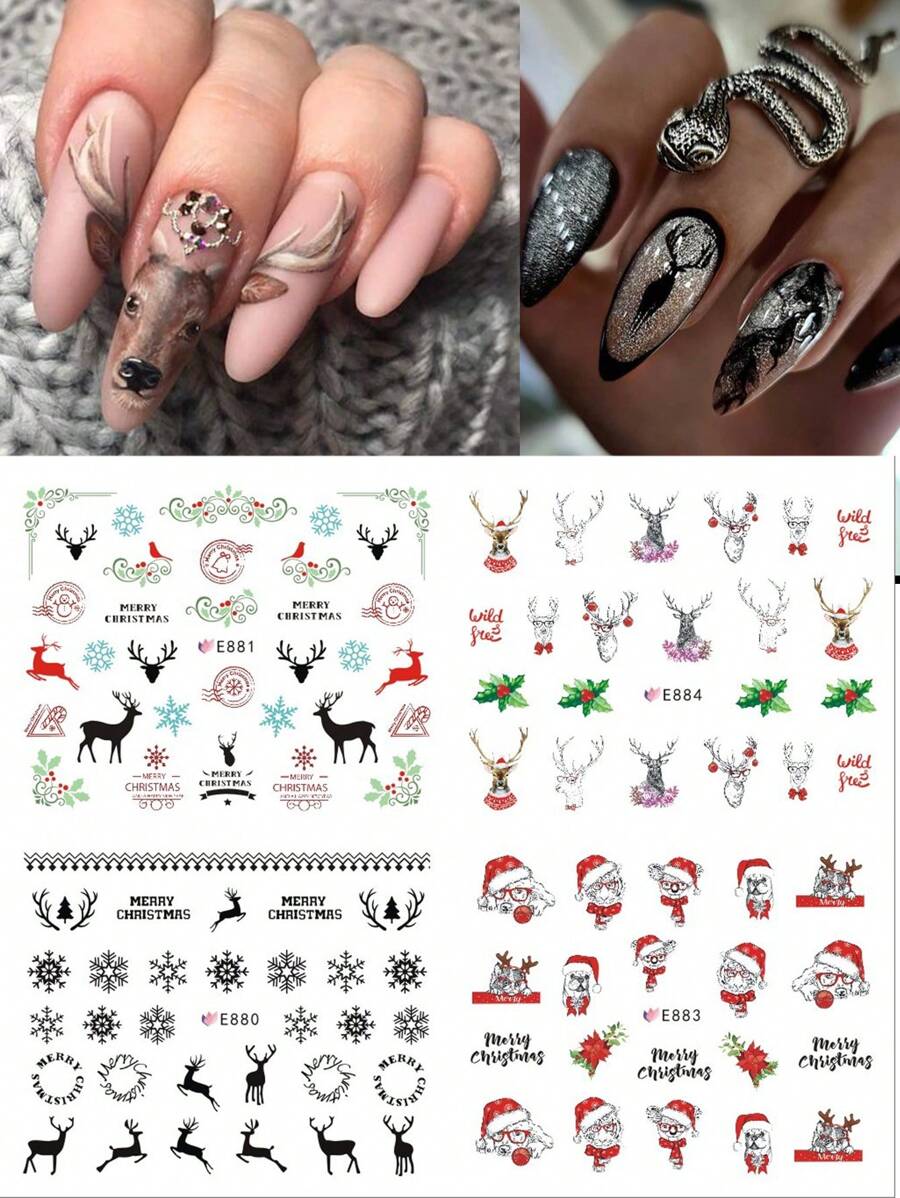 11 Designs 3D Christmas Designs Nail Stickers Winter Nails Tree Holly