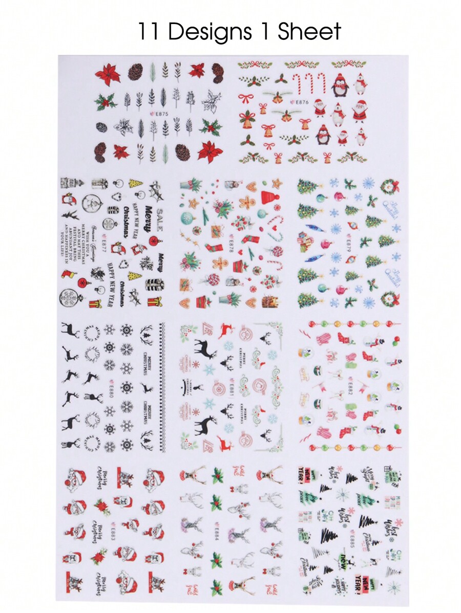 11 Designs 3D Christmas Designs Nail Stickers Winter Nails Tree Holly