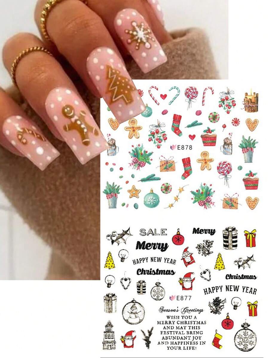 11 Designs 3D Christmas Designs Nail Stickers Winter Nails Tree Holly